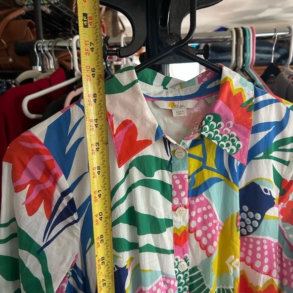Boden Whimsical Colorful Floral Bird Print Tie Waist Shirt Midi Dress - Picture 10 of 11